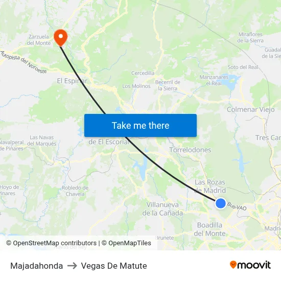 Majadahonda to Vegas De Matute map