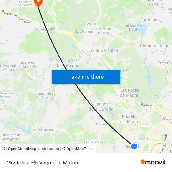 Móstoles to Vegas De Matute map