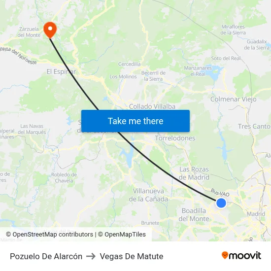 Pozuelo De Alarcón to Vegas De Matute map