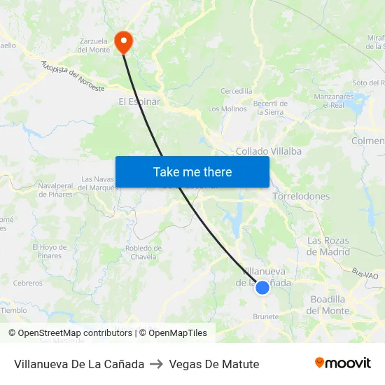 Villanueva De La Cañada to Vegas De Matute map