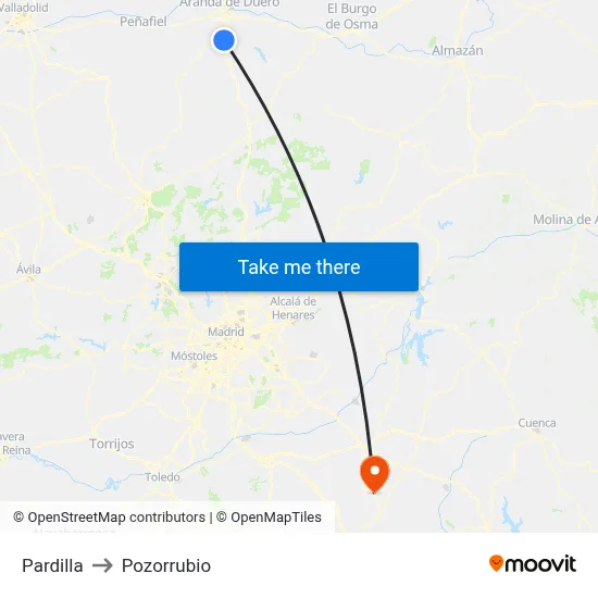 Pardilla to Pozorrubio map