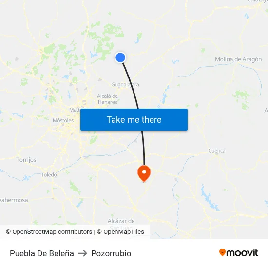 Puebla De Beleña to Pozorrubio map