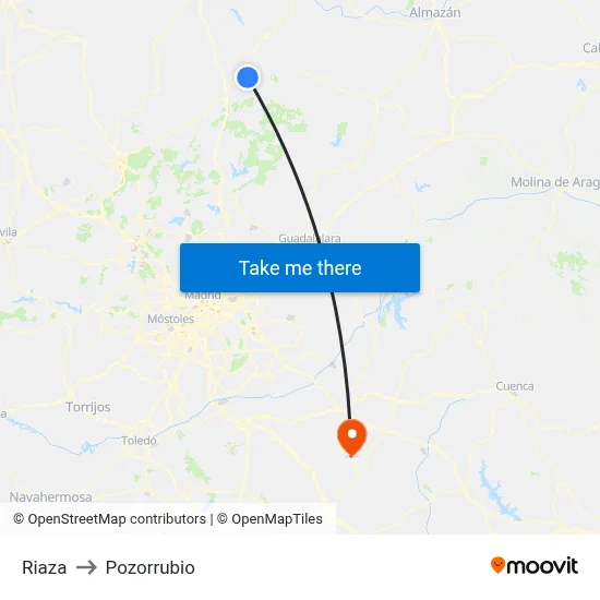 Riaza to Pozorrubio map