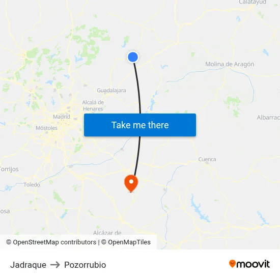 Jadraque to Pozorrubio map