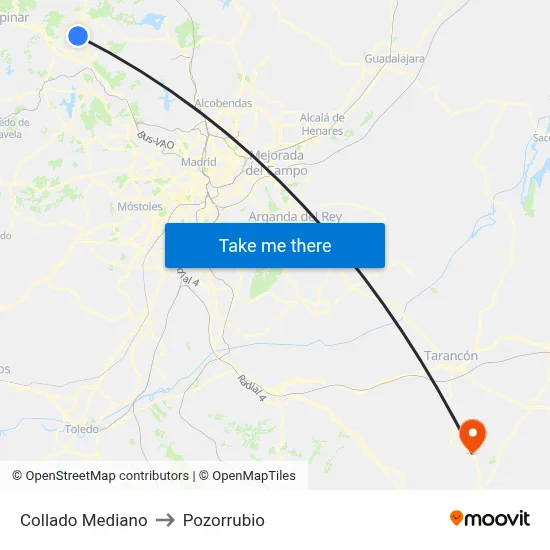 Collado Mediano to Pozorrubio map