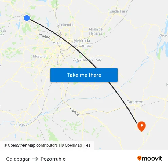 Galapagar to Pozorrubio map