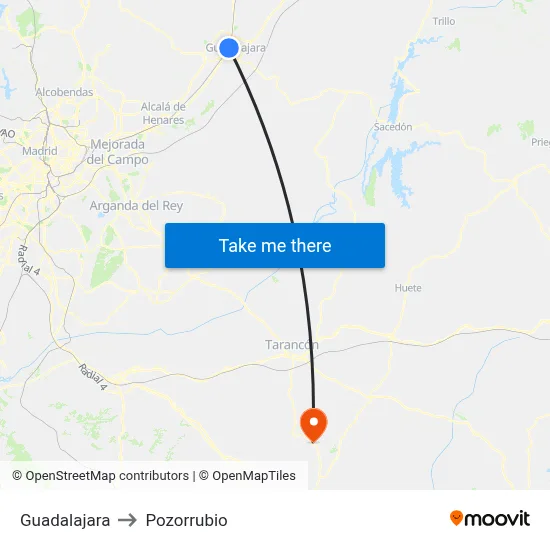 Guadalajara to Pozorrubio map