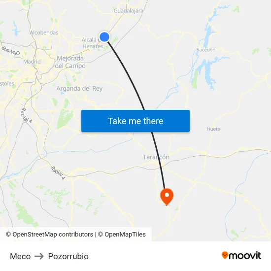 Meco to Pozorrubio map