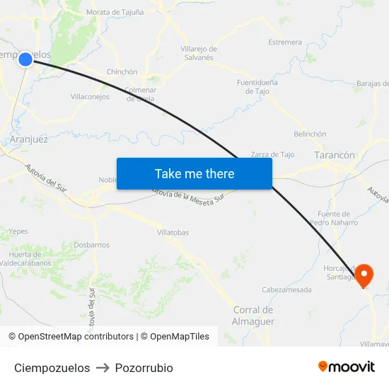 Ciempozuelos to Pozorrubio map