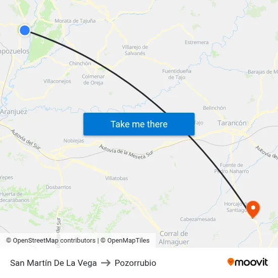 San Martín De La Vega to Pozorrubio map