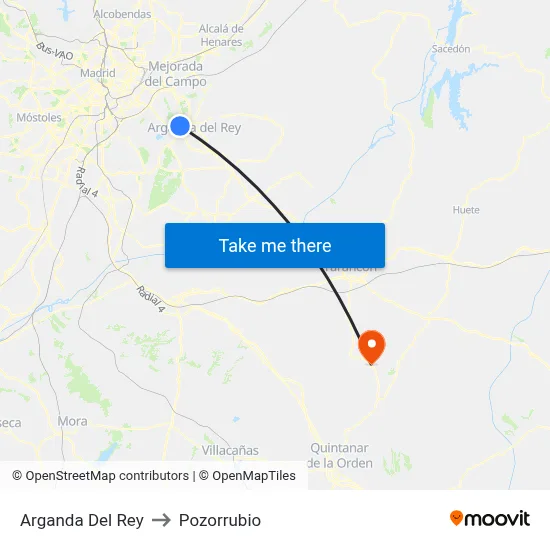 Arganda Del Rey to Pozorrubio map