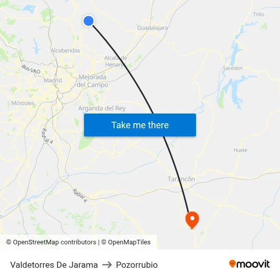 Valdetorres De Jarama to Pozorrubio map