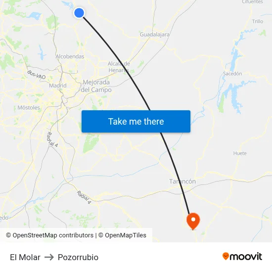 El Molar to Pozorrubio map