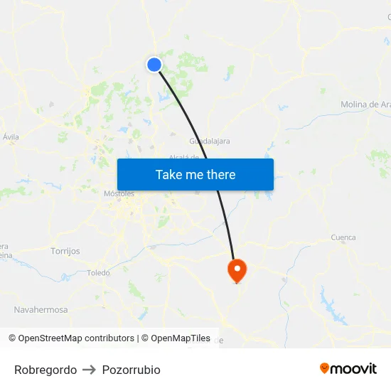 Robregordo to Pozorrubio map