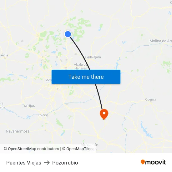 Puentes Viejas to Pozorrubio map