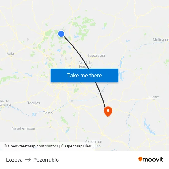 Lozoya to Pozorrubio map