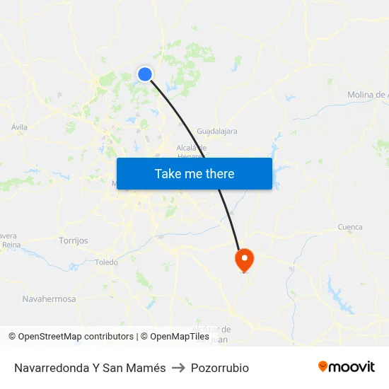 Navarredonda Y San Mamés to Pozorrubio map