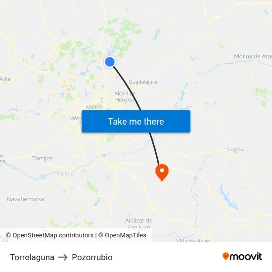 Torrelaguna to Pozorrubio map