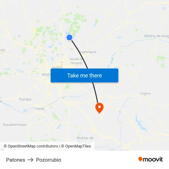 Patones to Pozorrubio map