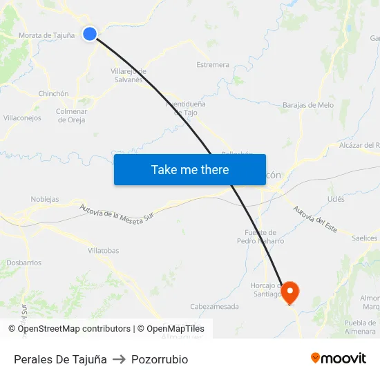 Perales De Tajuña to Pozorrubio map