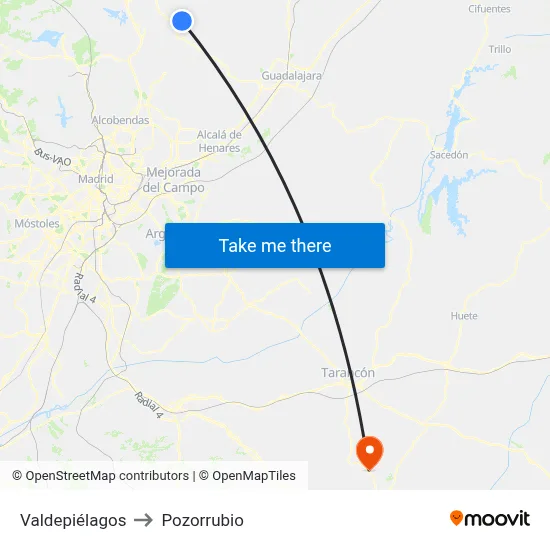 Valdepiélagos to Pozorrubio map