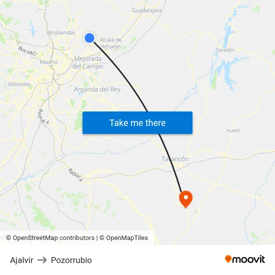 Ajalvir to Pozorrubio map