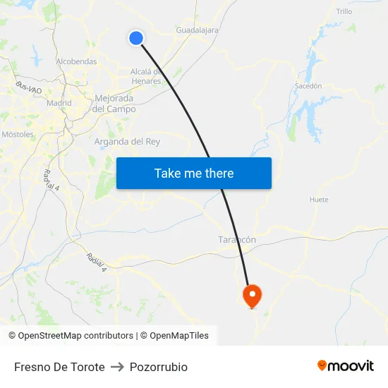 Fresno De Torote to Pozorrubio map
