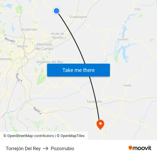 Torrejón Del Rey to Pozorrubio map