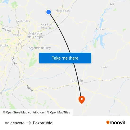 Valdeavero to Pozorrubio map
