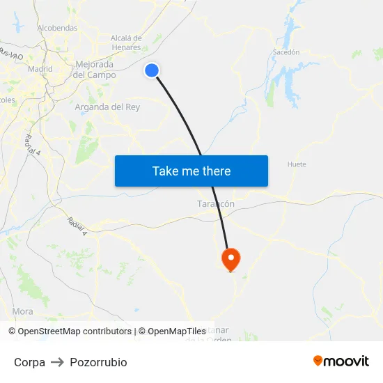 Corpa to Pozorrubio map