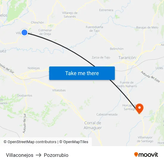 Villaconejos to Pozorrubio map