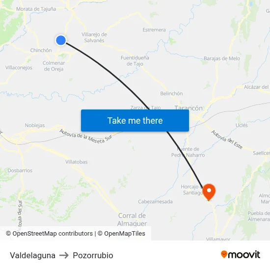 Valdelaguna to Pozorrubio map