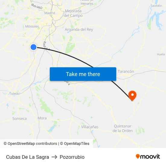 Cubas De La Sagra to Pozorrubio map