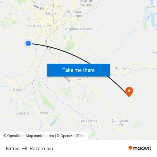 Batres to Pozorrubio map