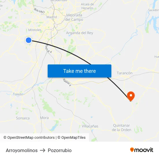 Arroyomolinos to Pozorrubio map