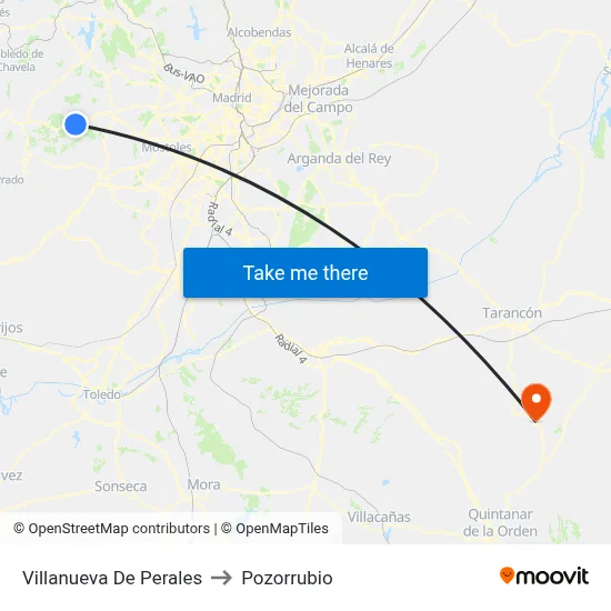 Villanueva De Perales to Pozorrubio map