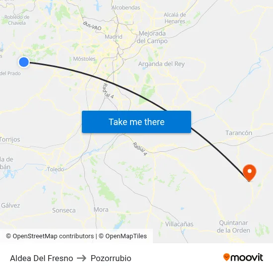 Aldea Del Fresno to Pozorrubio map