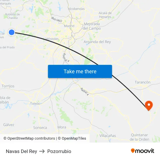 Navas Del Rey to Pozorrubio map