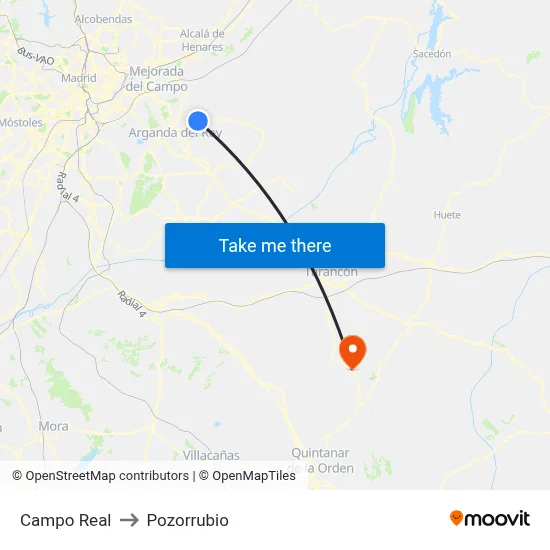 Campo Real to Pozorrubio map