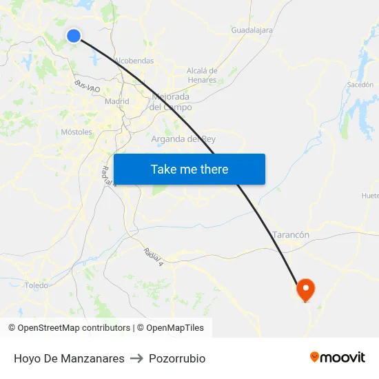 Hoyo De Manzanares to Pozorrubio map