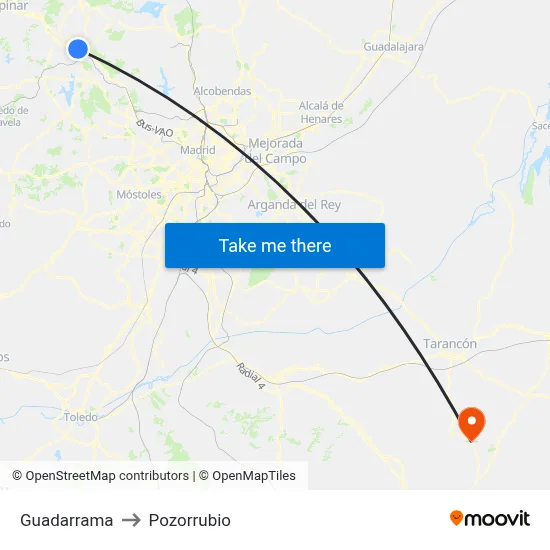 Guadarrama to Pozorrubio map