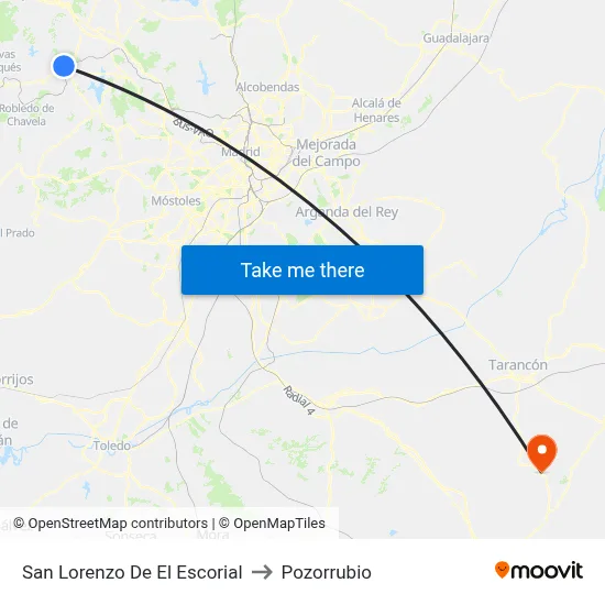 San Lorenzo De El Escorial to Pozorrubio map