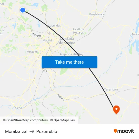 Moralzarzal to Pozorrubio map