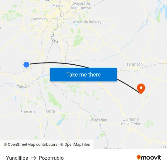 Yunclillos to Pozorrubio map