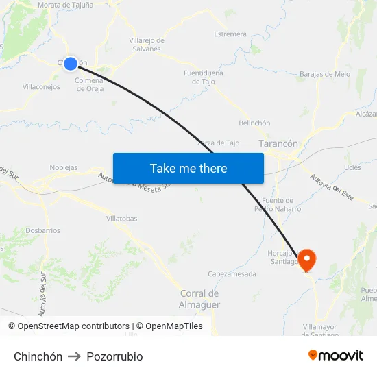 Chinchón to Pozorrubio map