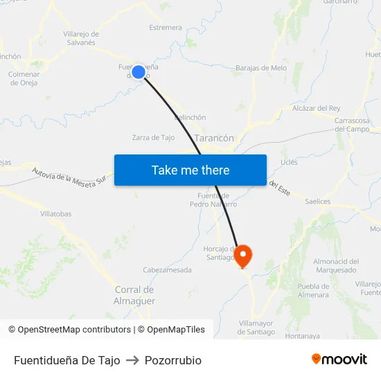 Fuentidueña De Tajo to Pozorrubio map