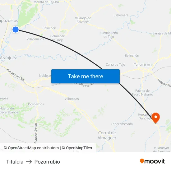 Titulcia to Pozorrubio map