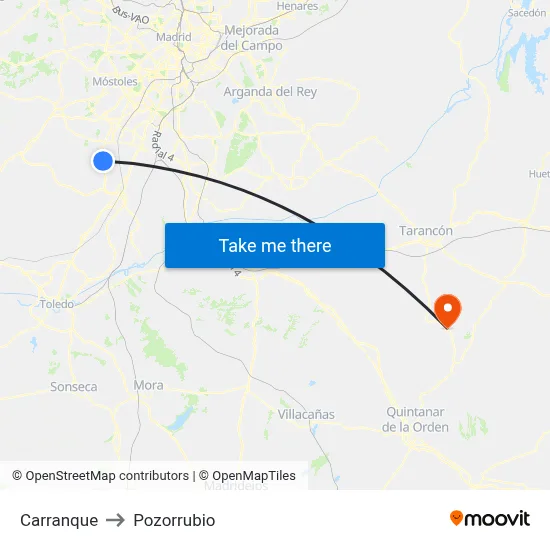 Carranque to Pozorrubio map