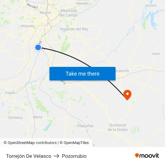Torrejón De Velasco to Pozorrubio map