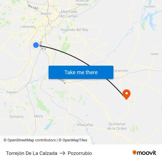 Torrejón De La Calzada to Pozorrubio map